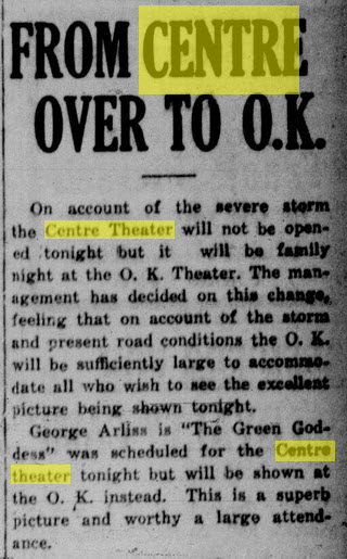 Centre Theater - Jan 25 1924 Article (newer photo)
